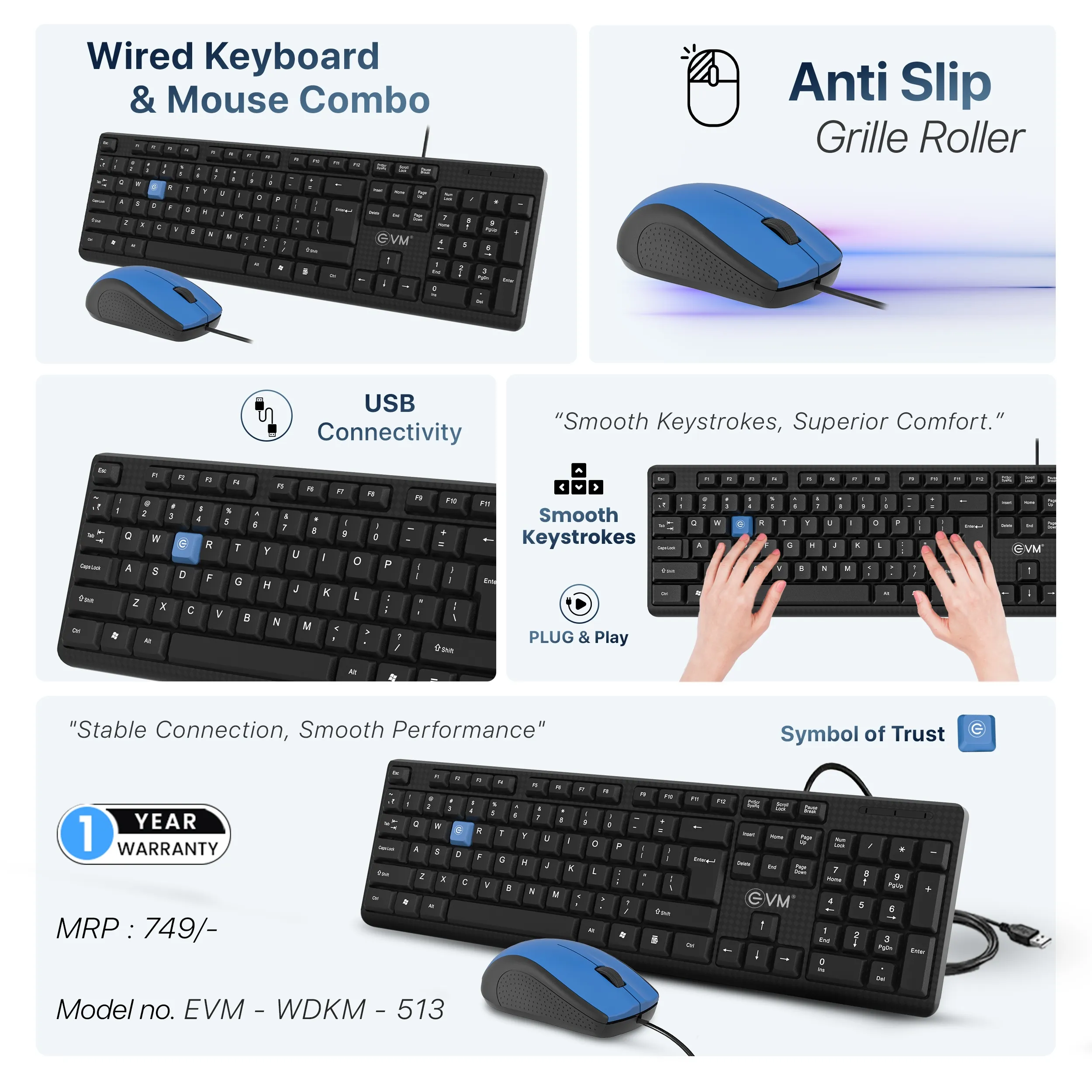EVM Wired Keyboard Mouse Combo (EVM-WDKM-513) view 3